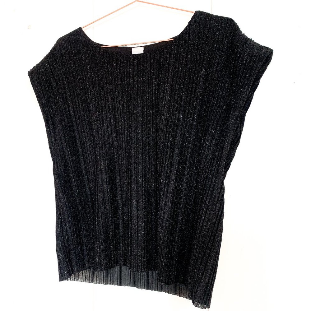 NWT ICHI shimmery black ribbon cap sleeve top M - Picture 1 of 4